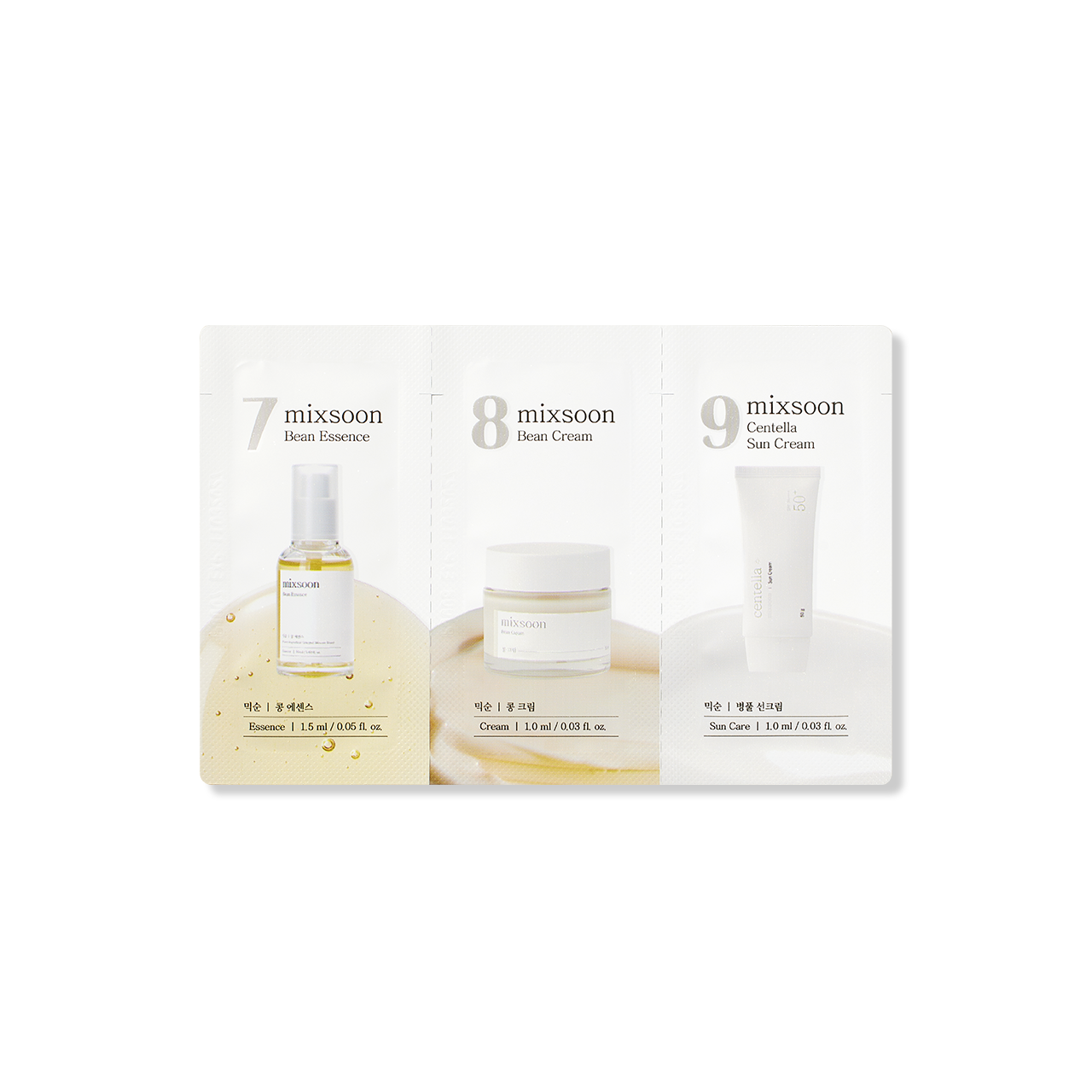 [MIXSOON] (Step 7,8,9) Bean Essence, Bean Cream, Centella Sun Cream [1.5ml, 1ml*2ea]