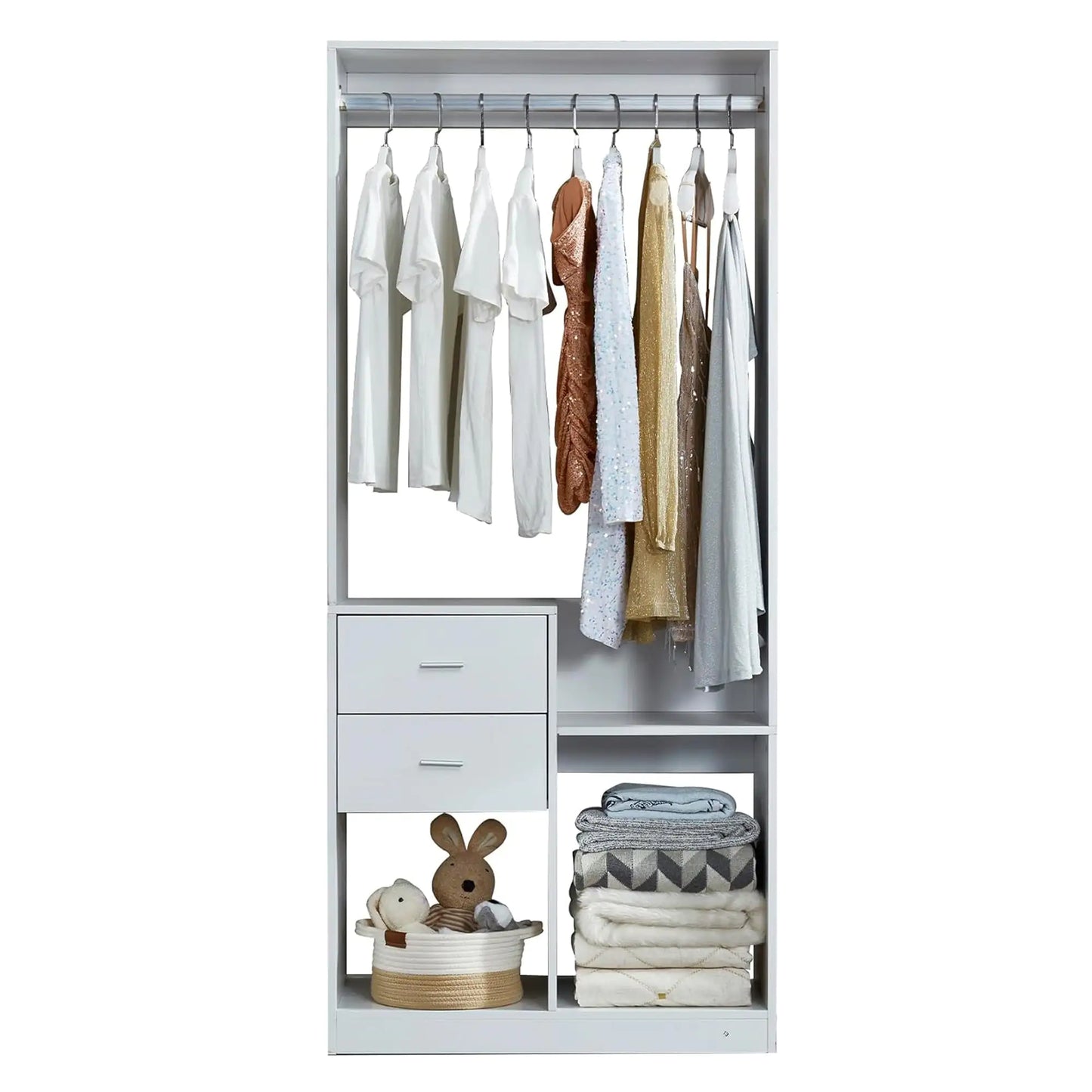 Compact Gray Closet Organizer with Drawers