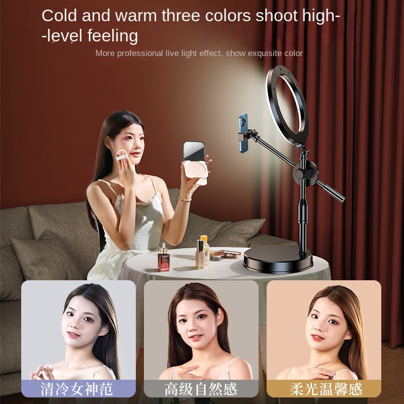 Mobile Phone Overhead Shooting Stand with Adjustable Dual-Camera Position & Fill Light, Desktop Holder for Food Photography, Drawing & Live Streaming