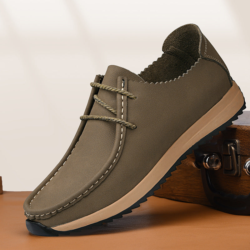 Casual breathable lace up lazy shoes retro leather shoes for men