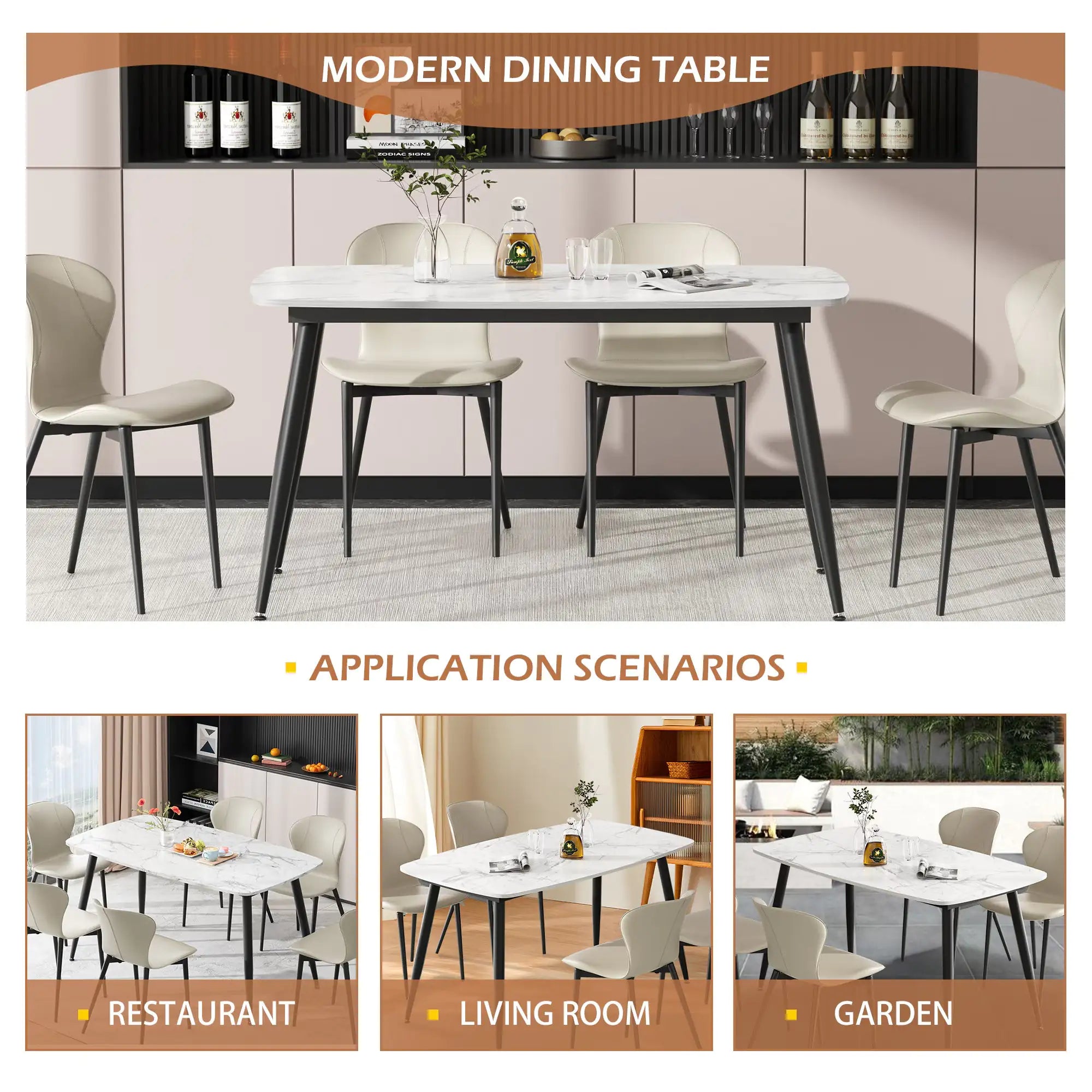 VFF Modern Kitchen Dining Table With MDF Tabletop And Sturdy Metal Frame