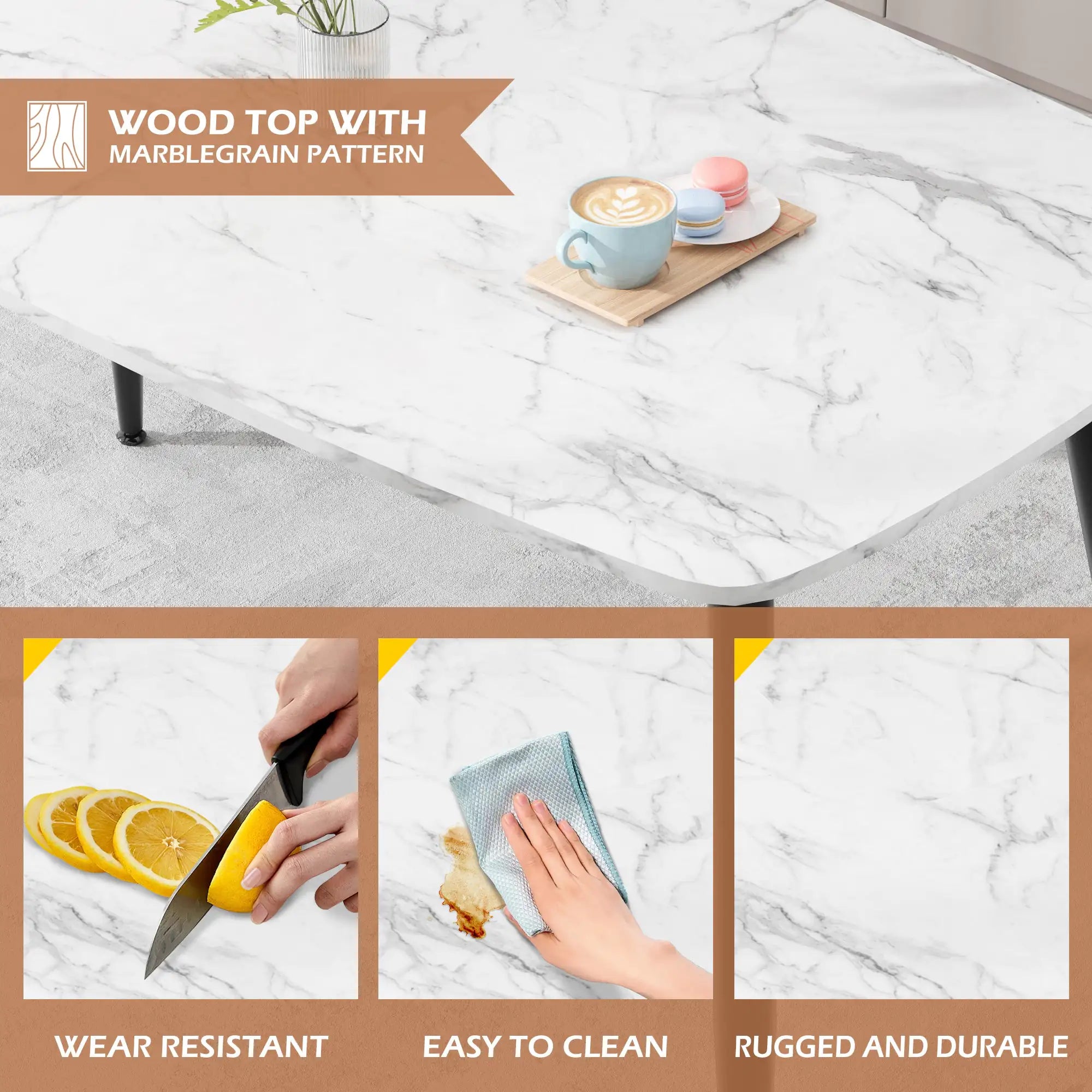 VFF Modern Kitchen Dining Table With MDF Tabletop And Sturdy Metal Frame