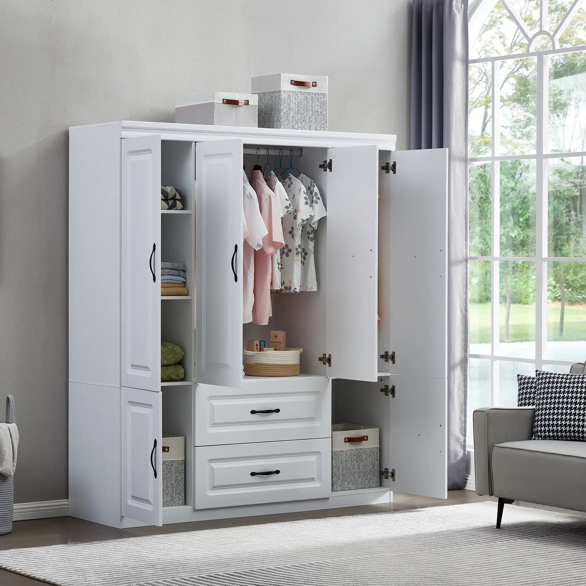 White Solid Wood Wardrobe 74"