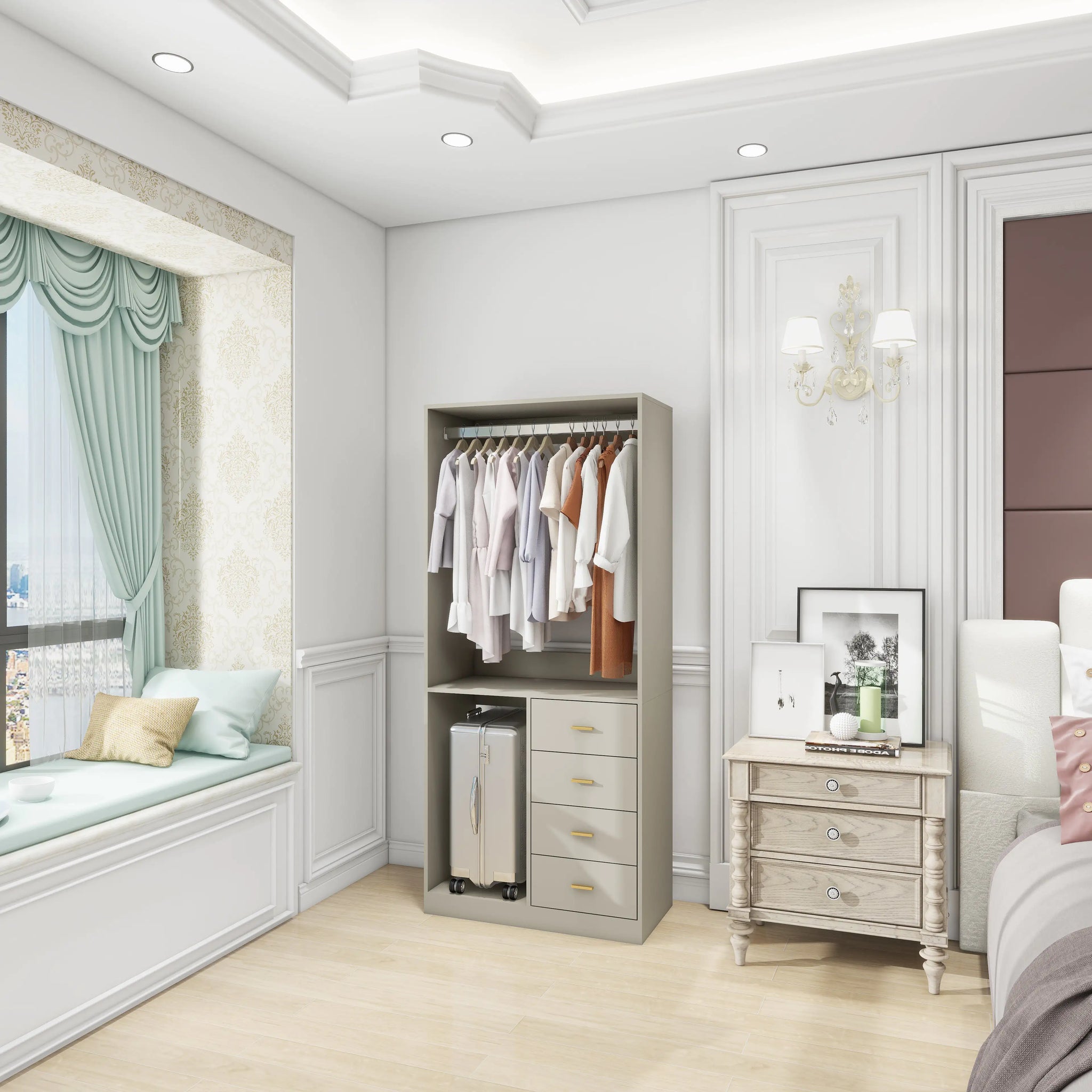 Compact Gray Closet Organizer with Drawers