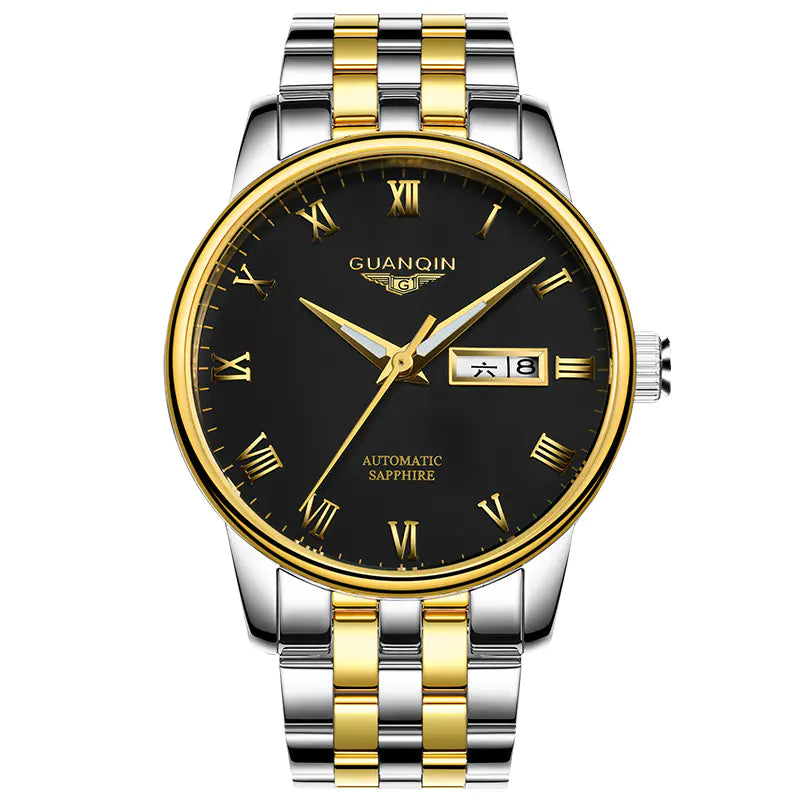 Men's Automatic Mechanical Watch with Leather & Steel Band