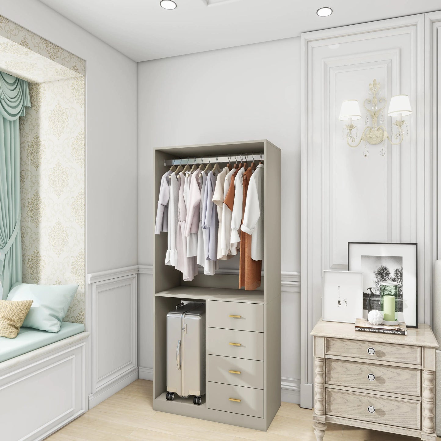 Compact Gray Closet Organizer with Drawers